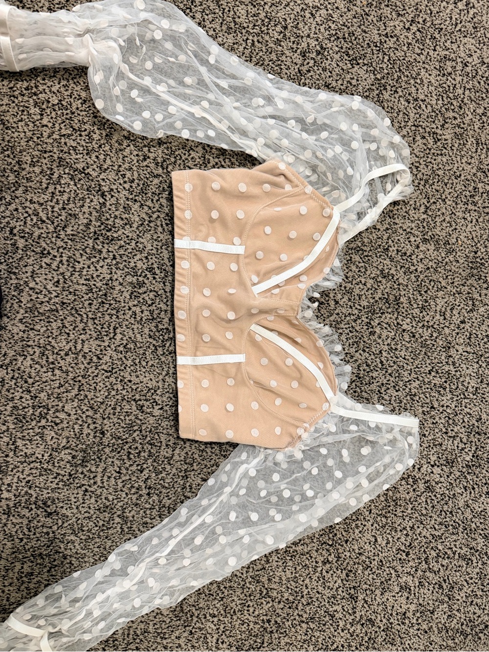Windsor Peach Polka Dot Mesh Sleeve Crop Top